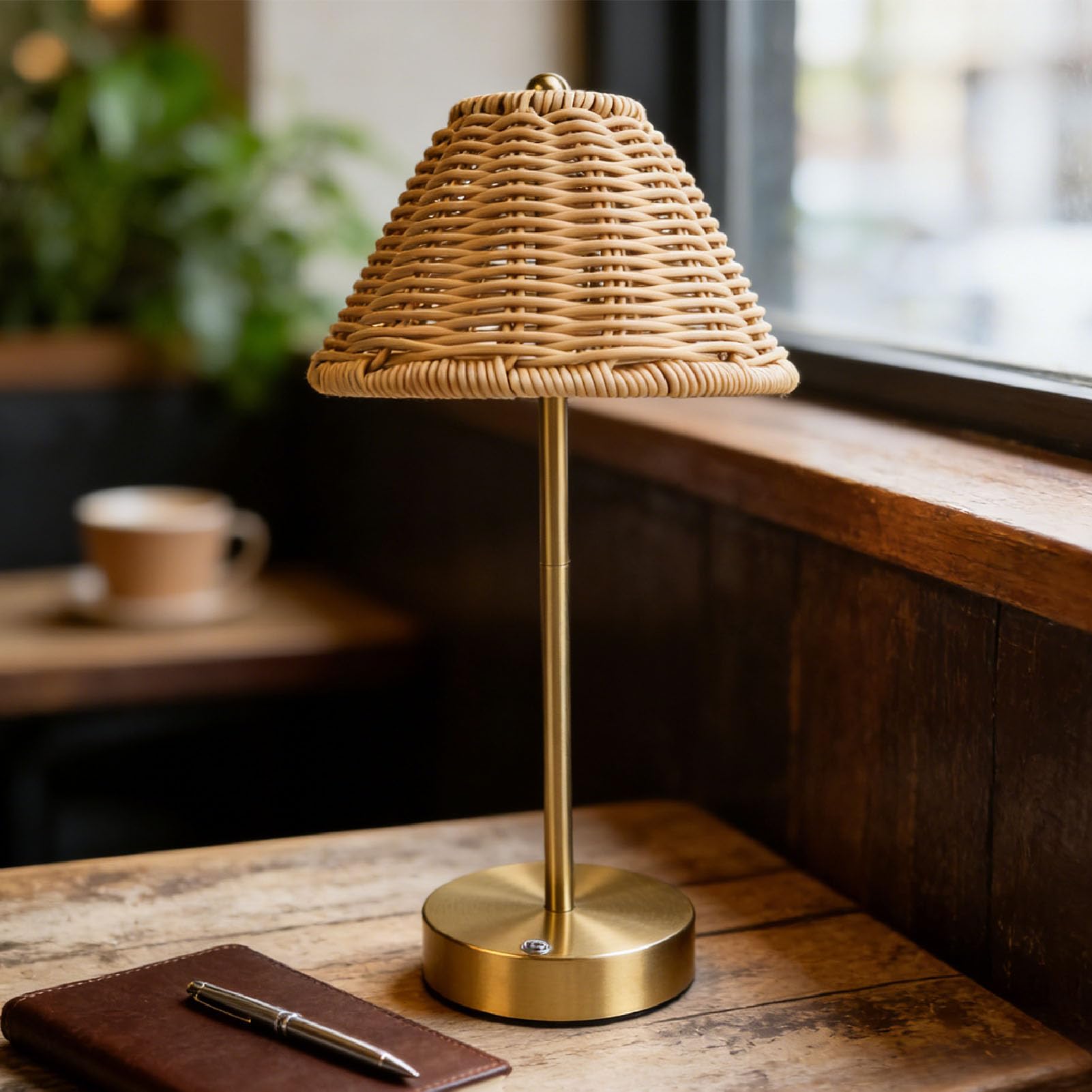 Table Lamp, Handmade Boho Rattan Bedside Lamp, USB Eye Caring Nightstand Light, for Bedroom Living Room Resort Hotel